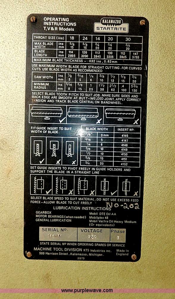 image for item AU9784 Kalamazou Startrite 30-T-10 industrial band saw