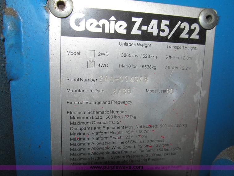 image for item G9604 1986 Genie Z45/22 articulating boom lift