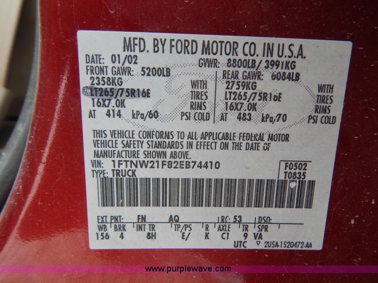 image for item H3817 2002 Ford F250 Super Duty pickup truck