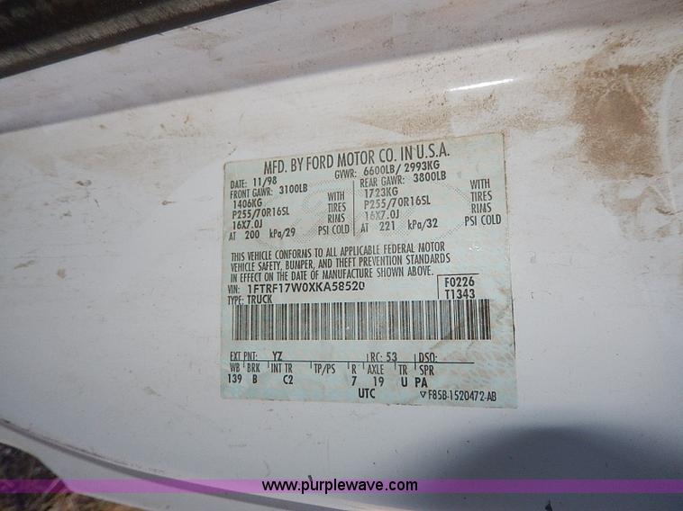 image for item I9449 1999 Ford F150 XL pickup truck