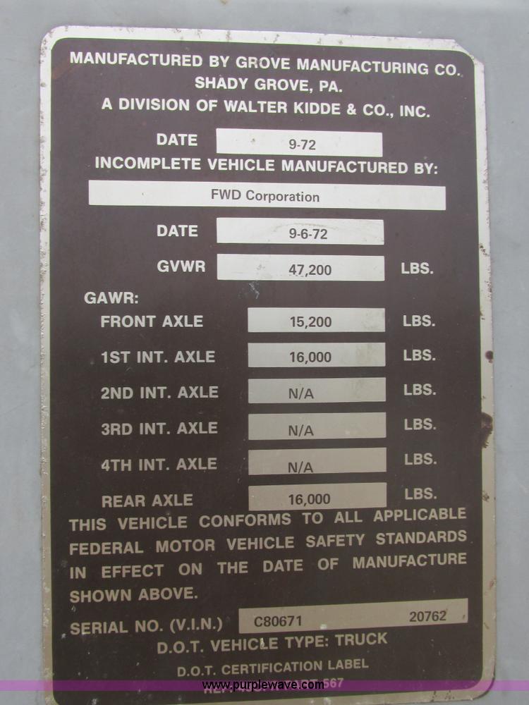 image for item AB9288 1972 Grove FWD crane truck