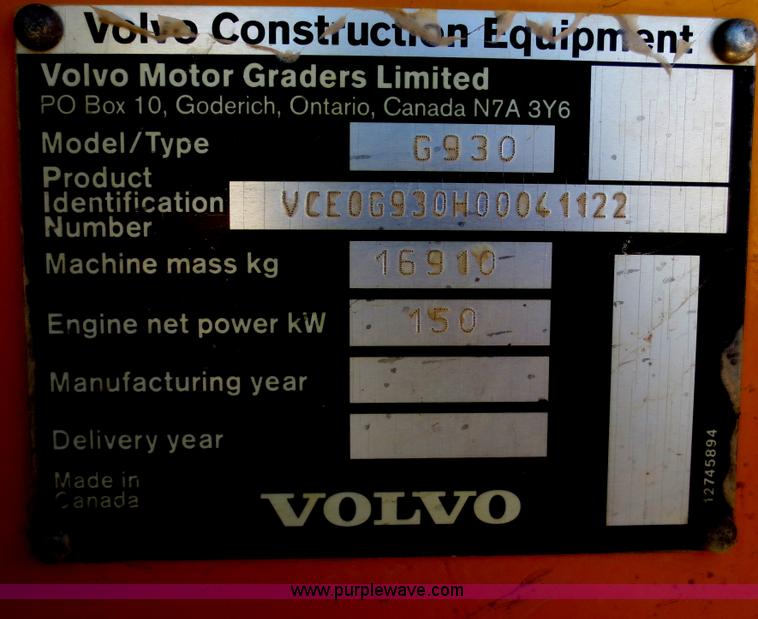 image for item F8146 2007 Volvo G930 articulated motor grader