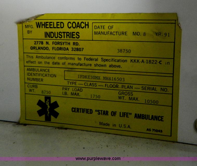 image for item D6086 1991 Ford Econoline E350 ambulance