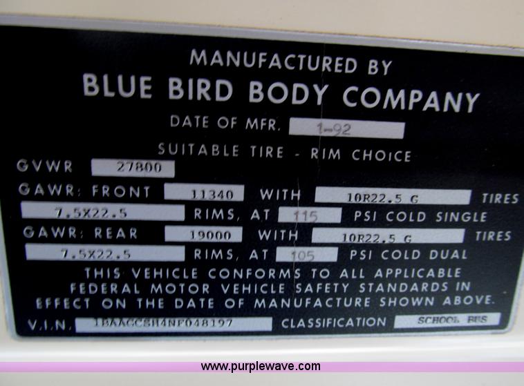 image for item G9591 1992 Blue Bird TC2000 school bus