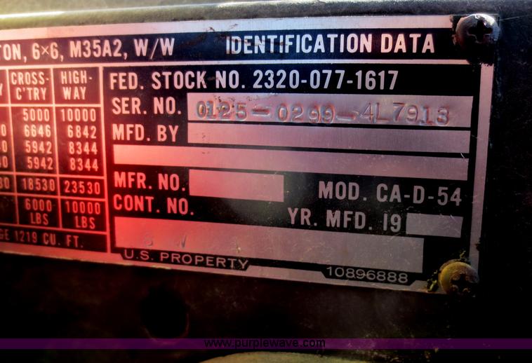 image for item F8018 1977 Am General M35A2 2.5 ton truck