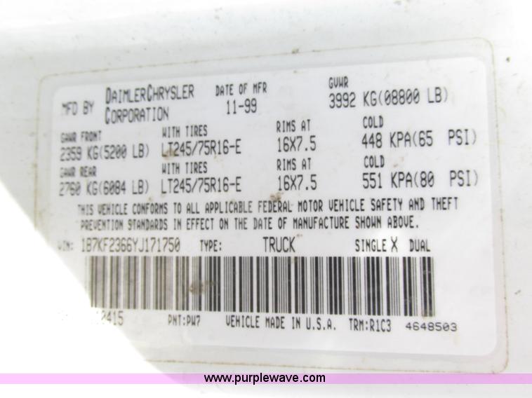 image for item F4839 2000 Dodge Ram 2500 Laramie SLT Quad Cab pickup truck