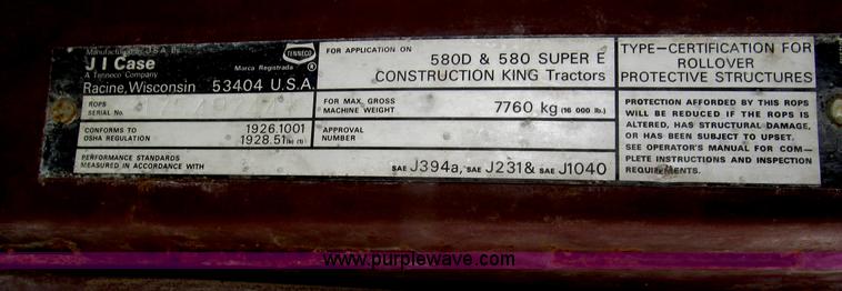 image for item F7239 1986 Case 580 Super E backhoe