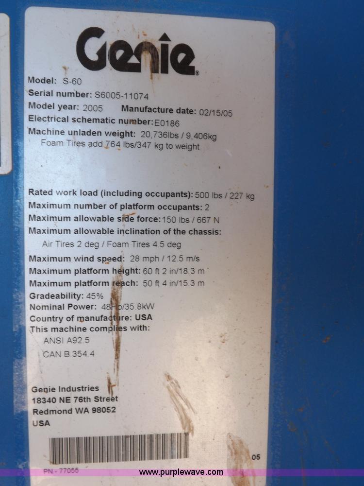 image for item I9130 2005 Genie S-60 boom lift