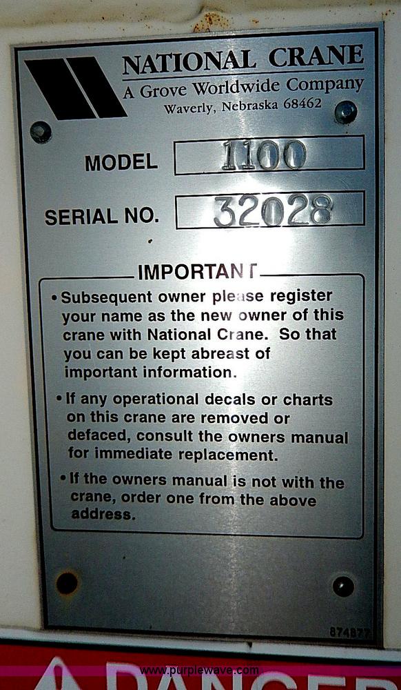 image for item I9408 2001 Sterling L9500 National 1100 crane truck