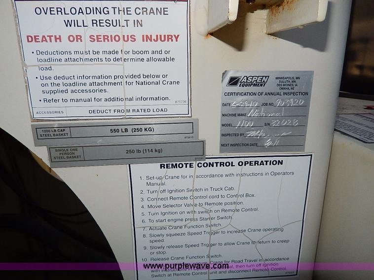 image for item I9408 2001 Sterling L9500 National 1100 crane truck