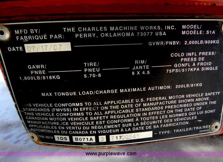 image for item I1166 2007 Ditch Witch S1A  trencher trailer