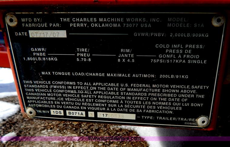 image for item I1167 2007 Ditch Witch S1A trencher trailer