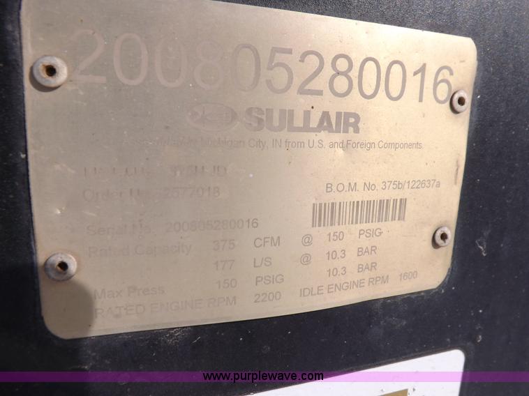 image for item I9089 2008 Sullair 375HJD air compressor