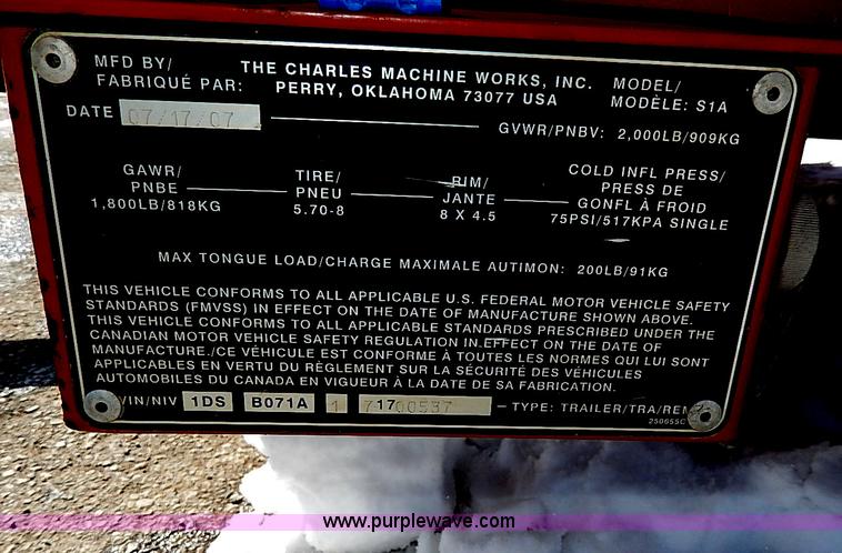 image for item I9359 2007 Ditch Witch S1A trencher trailer