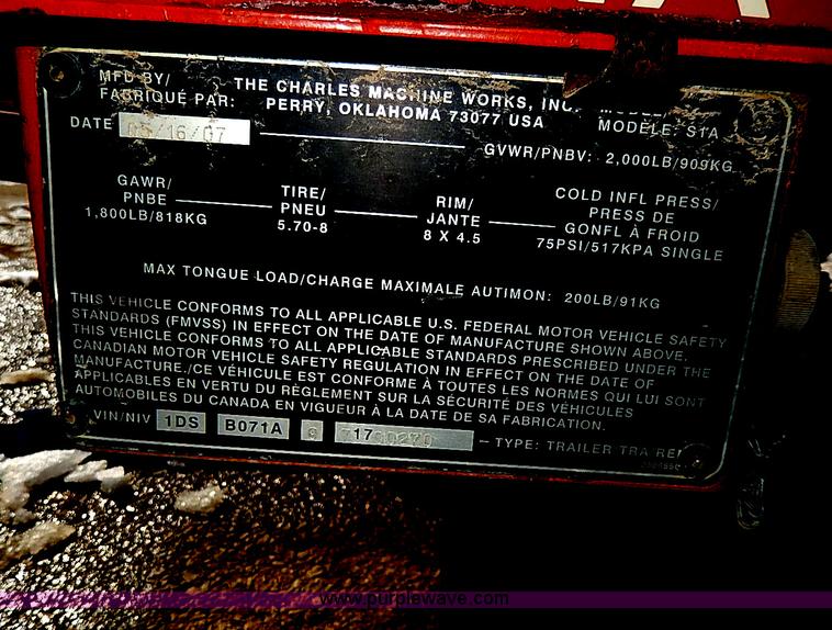 image for item I9360 2007 Ditch Witch S1A trencher trailer