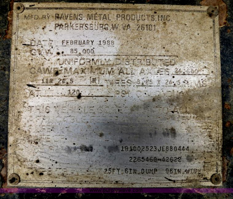 image for item B4865 1988 Ravens aluminum end dump bed