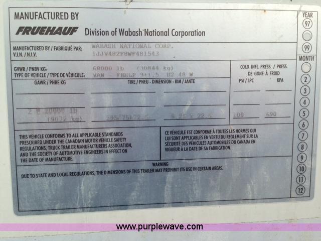 image for item C1740 1998 Fruehauf 48' dry van trailer