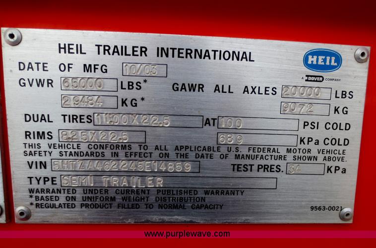 image for item F8179 2004 Heil 6000G water tanker trailer