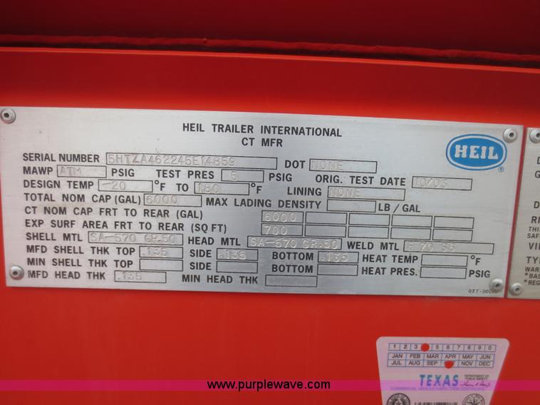 image for item F8179 2004 Heil 6000G water tanker trailer