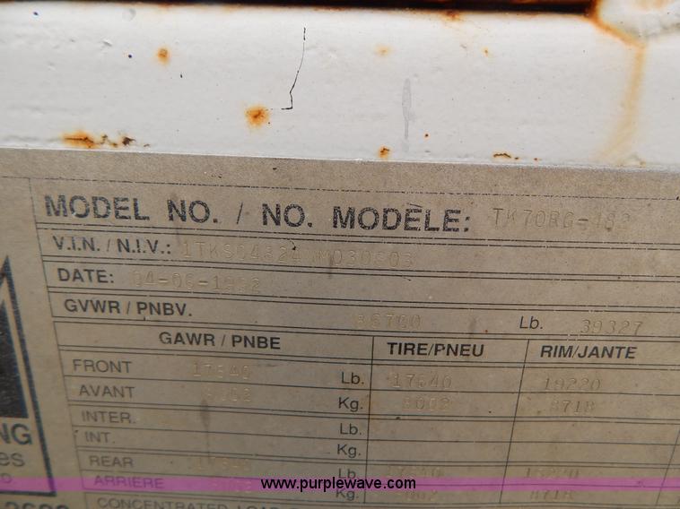 image for item G9360 1992 Trail King TK70RG-482 53' drop deck trailer