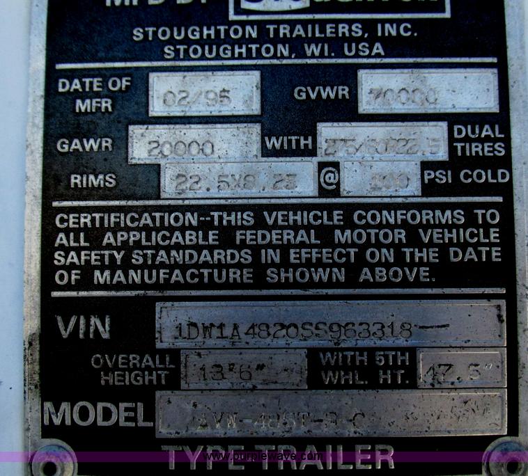 image for item G9364 1995 Stoughton 48' dry van trailer