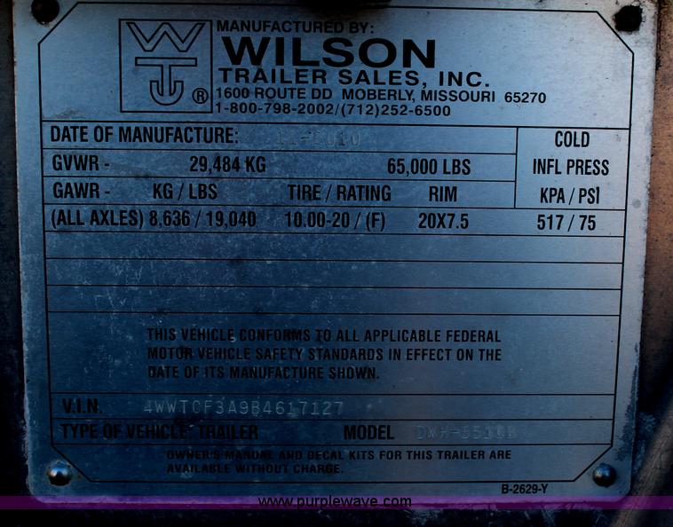 image for item H1391 2011 Wilson Commander DWH551CB grain trailer