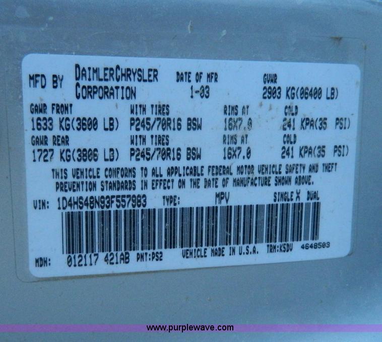 image for item AD9897 2003 Dodge Durango SLT SUV