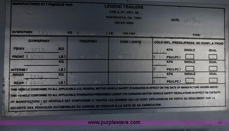 image for item F8189 2004 Legend gooseneck enclosed trailer