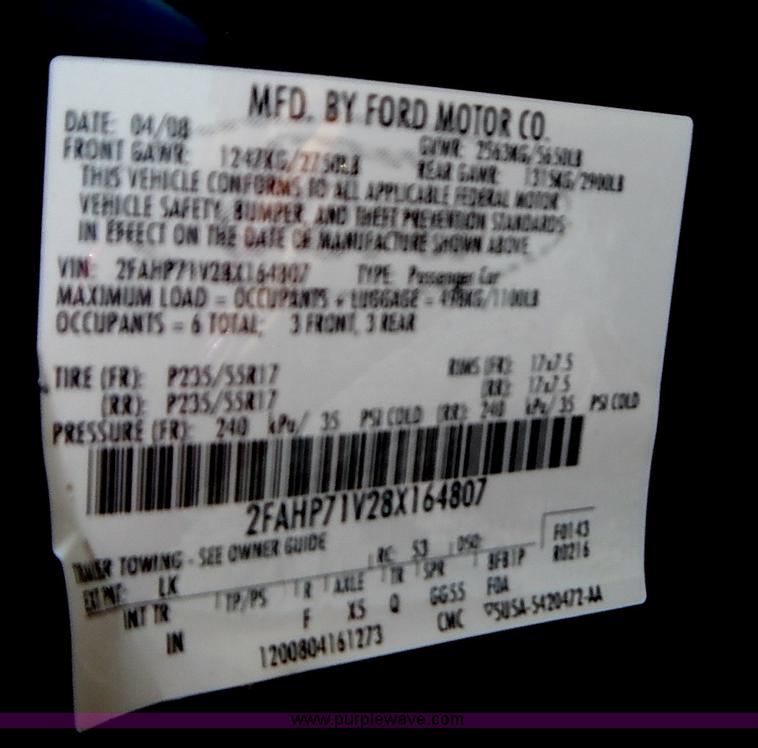 image for item I9422 2008 Ford Crown Victoria Police Interceptor