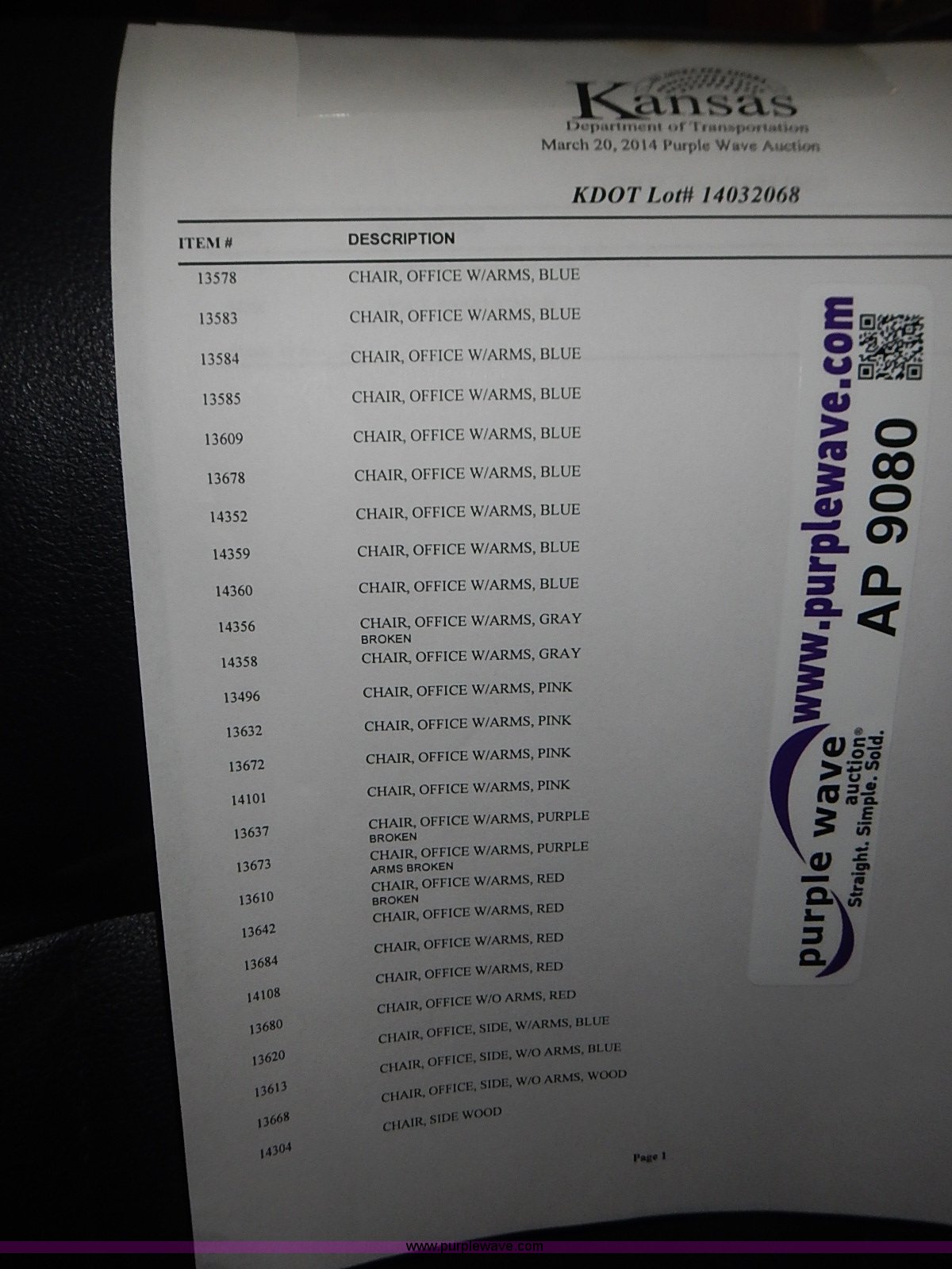 (28) office chairs in Topeka, KS Item AP9080 sold Purple Wave