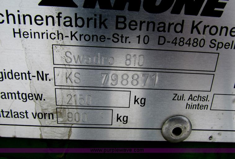 image for item G8854 2010 Krone Swadro 810 windrower