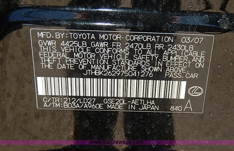 image for item I9311 2007 Lexus IS IS 250