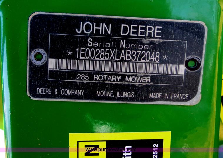 image for item B4877 2012 John Deere 285 rotary disc mower