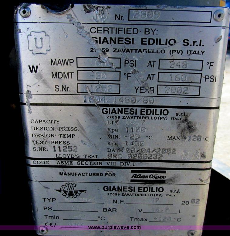 image for item AN9117 2002 Atlas Copco XA556 air compressor