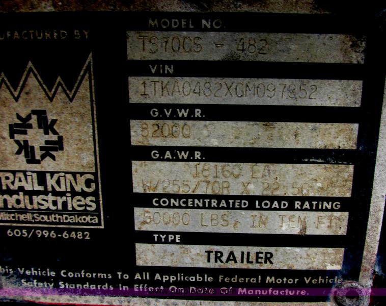 image for item E5283 1986 Trail King TS7DCS-482 spread axle drop deck equipment trailer