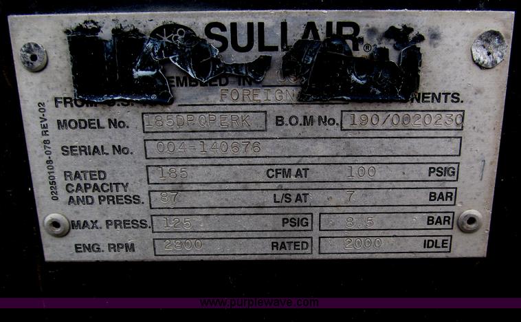 image for item F7277 Sullair 185DPQPerk air compressor