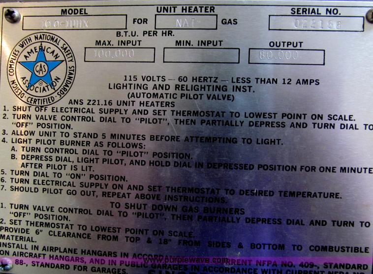 image for item AY9848 Singer 100-JUHX natural gas heater