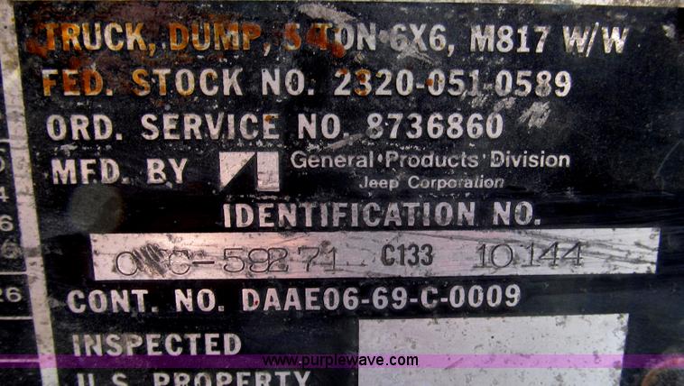 image for item G2307 1968 Jeep M817 dump truck