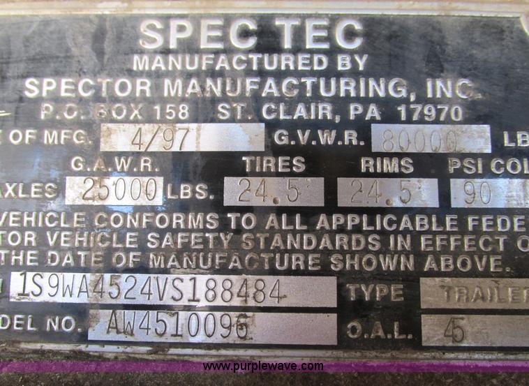 image for item G9341 1997 Spectec AW4510096 live bottom trailer