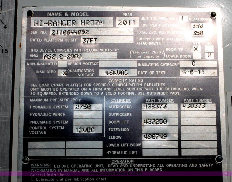 image for item AO9480 2011 Terex Hi-Ranger HR37M bucket lift