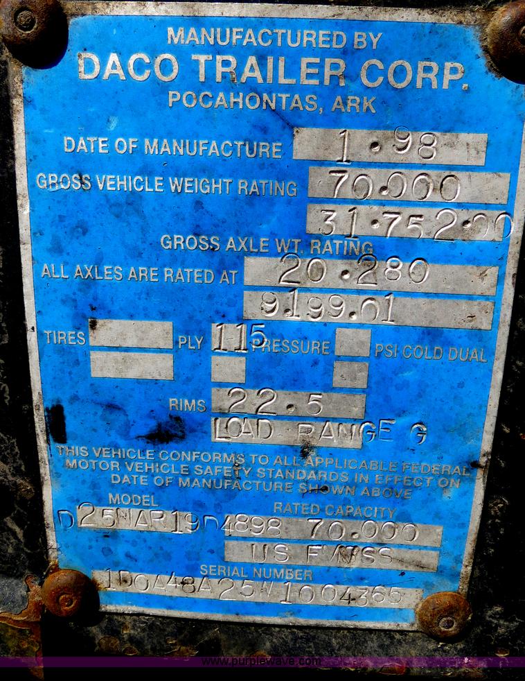 image for item B4881 1998 Daco Trailer D25NAR19D drop deck flatbed trailer