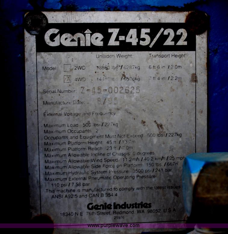 image for item H6241 1995 Genie Z45/22 boom lift