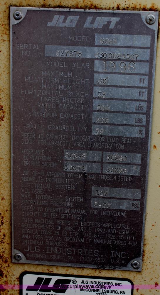 image for item H6242 1996 JLG 60HA boom lift
