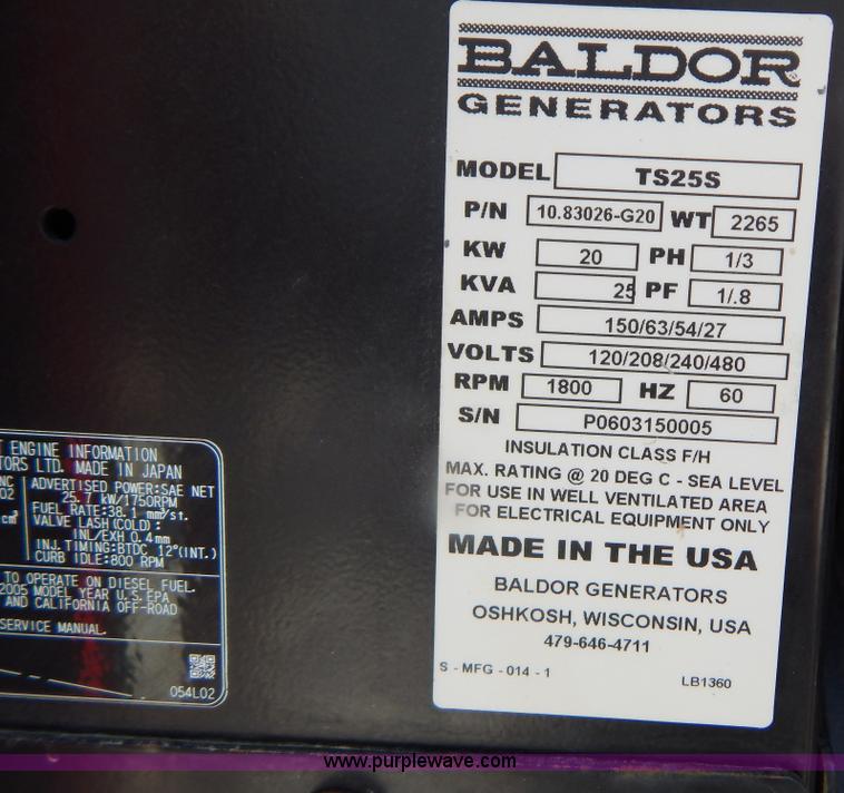 image for item I1107 Baldor TS255 diesel generator