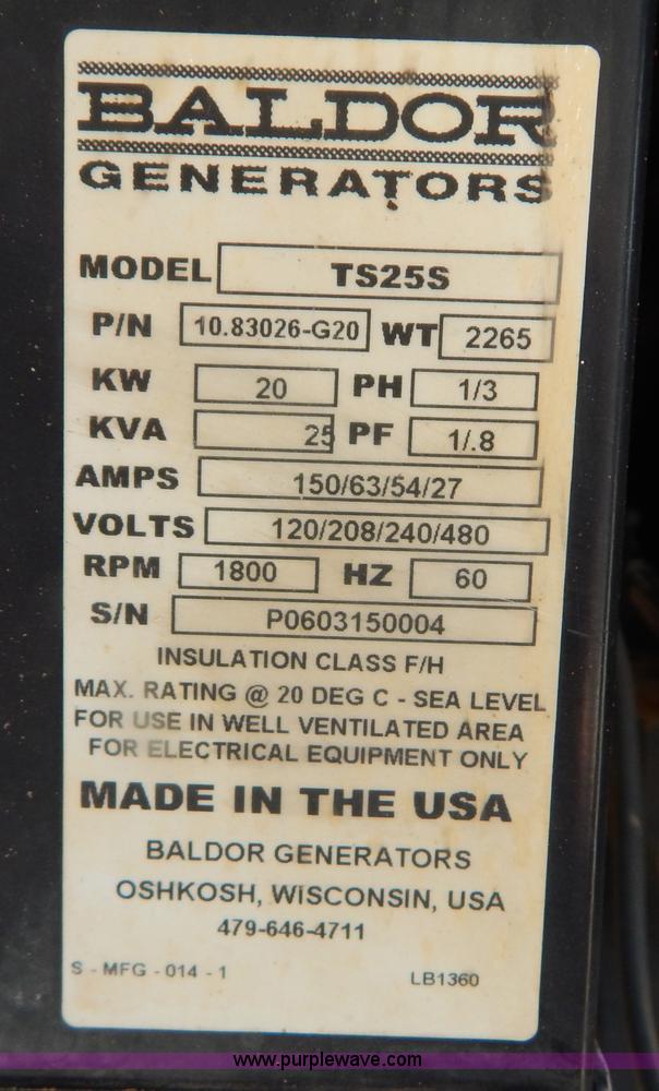 image for item I1108 Baldor TS255 diesel generator