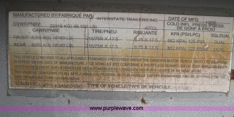 image for item I5577 2001 Interstate 40TDL tilt deck trailer