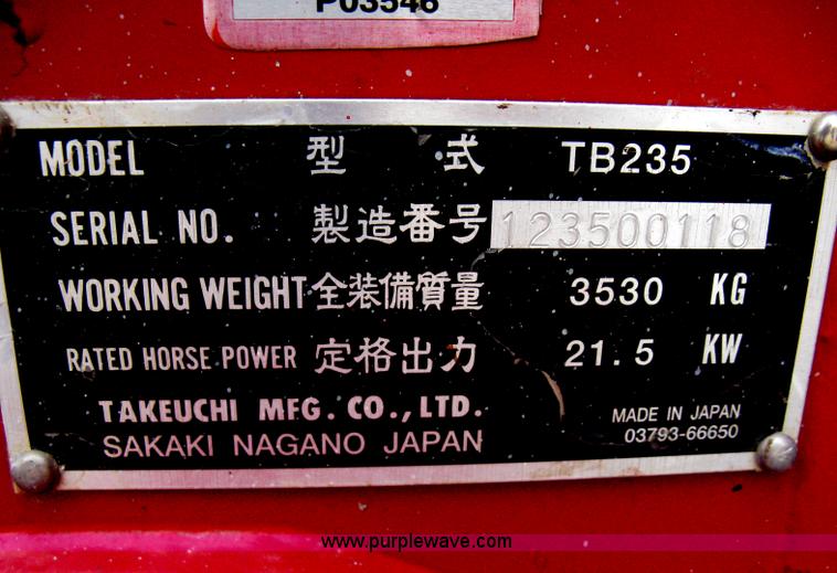 image for item I5580 2008 Takeuchi TB235 excavator
