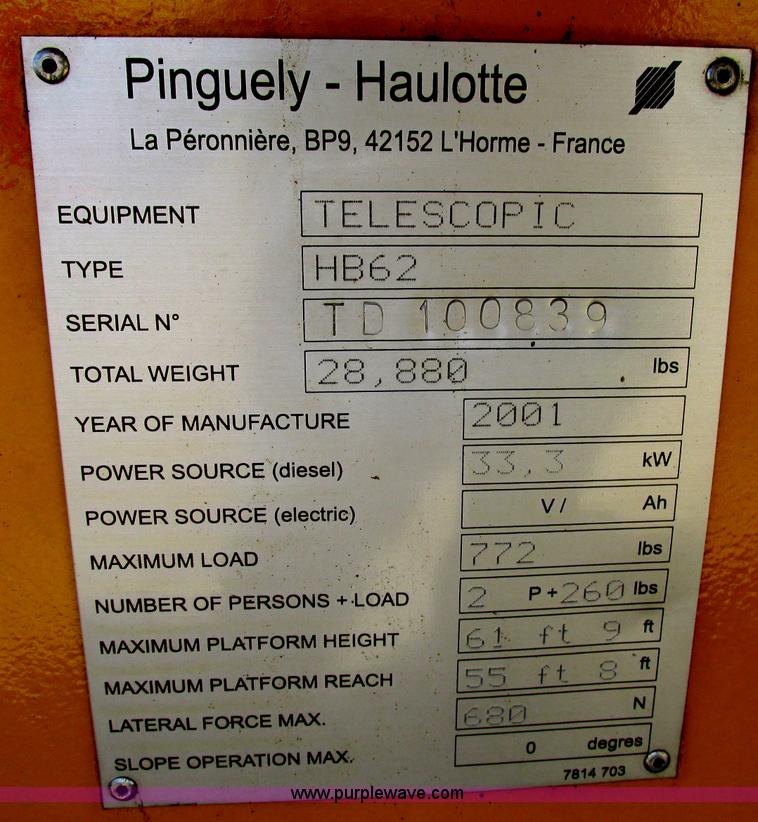 image for item Z9203 2001 Haulotte HB62 boom lift