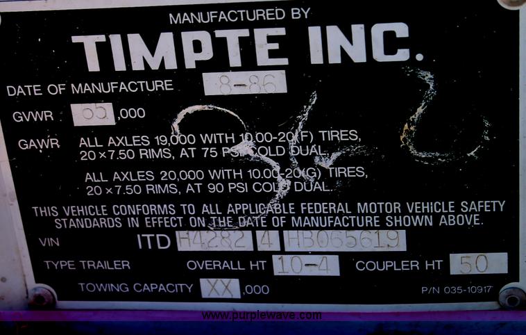 image for item C3753 1987 Timpte double hopper bottom trailer