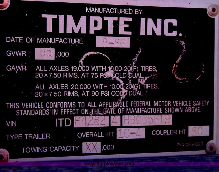image for item C3753 1987 Timpte double hopper bottom trailer